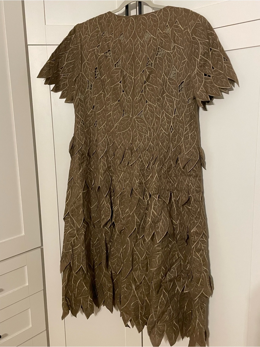 Vintage 100% linen Olive Green Leaf-Embellished Midi Renissance enchanted Forest